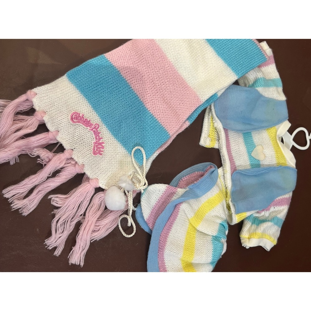 Vintage Cabbage Patch Kids Doll Knit Scarf Hat Sweater Set Pastel Striped